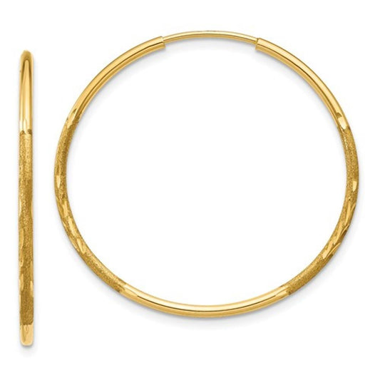 14k yellow gold diamond cut satin endless round hoop earrings 27mm x 1.25mm