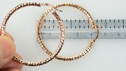 14k Rose Gold Diamond Cut Round Hoop Earrings 43mm x 3mm