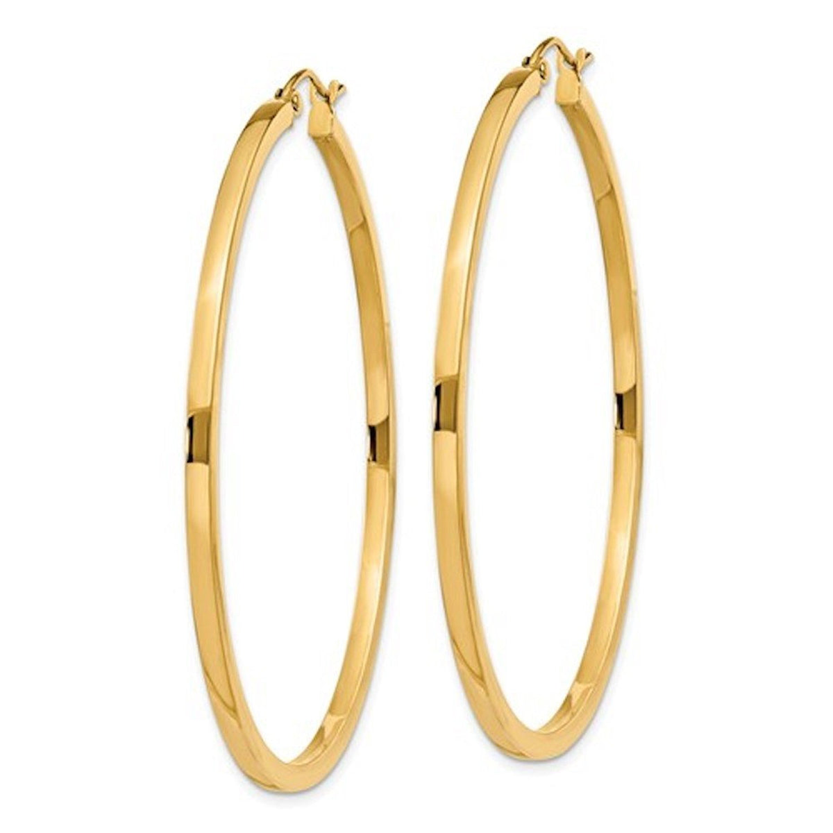 14k yellow gold square tube round hoop earrings 50mm x 2mm