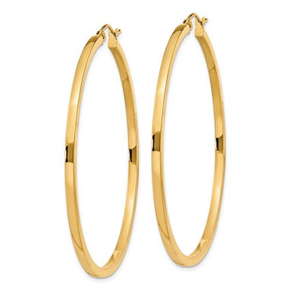 14k yellow gold square tube round hoop earrings 50mm x 2mm