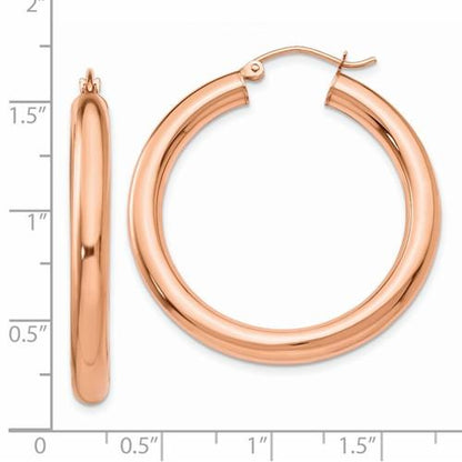 14k rose gold classic round hoop earrings 35mm x 4mm
