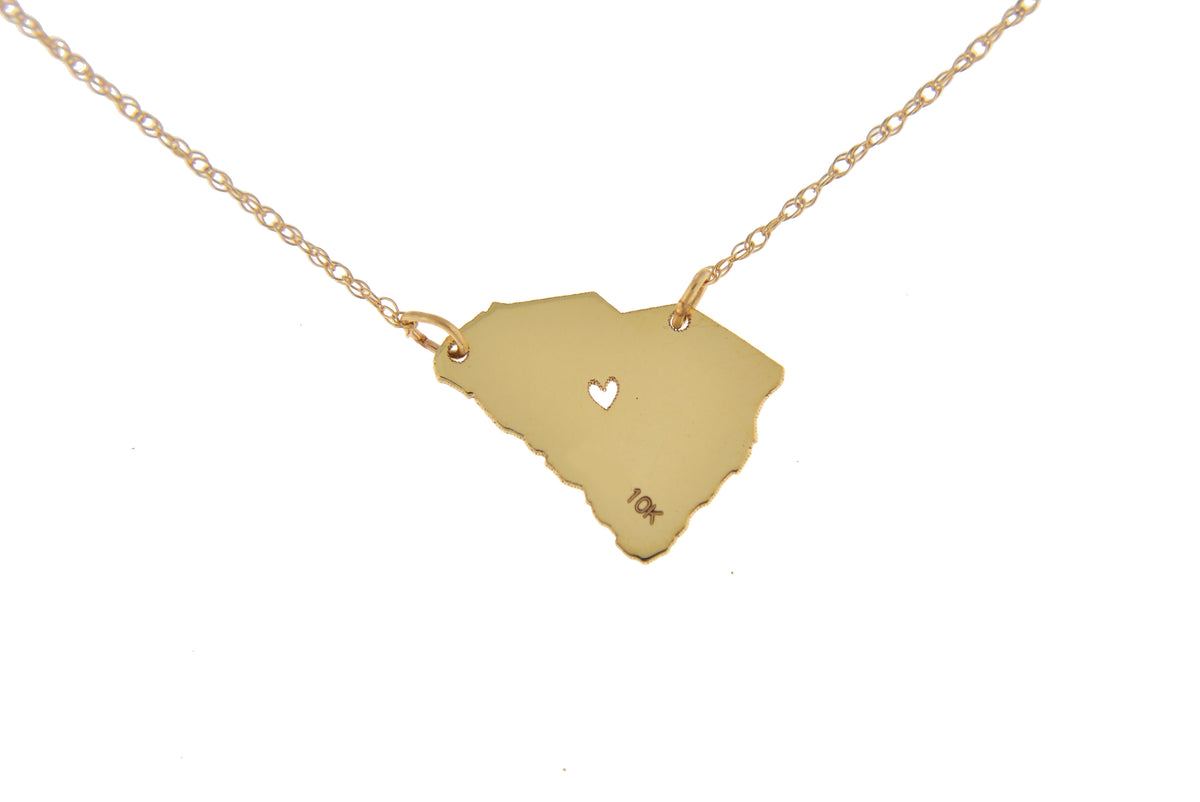 14k gold 10k gold silver south carolina sc state map necklace heart personalized city