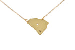 Kép betöltése a galériamegjelenítőbe: 14k Gold 10k Gold Silver South Carolina SC State Map Necklace Heart Personalized City
