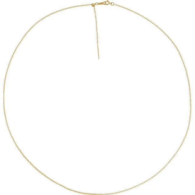 14k Yellow Gold 1.1mm Threader Cable Choker Necklace Pendant Chain Adjustable