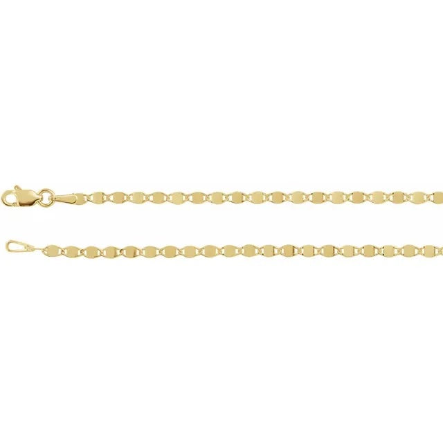 14k Yellow Gold 2.7mm Mirror Link Bracelet Anklet Choker Necklace Pendant Chain with Lobster Clasp