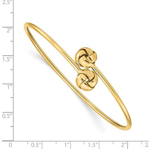 14k Yellow Gold Love Knot Flexible Slip On Cuff Bangle Bracelet