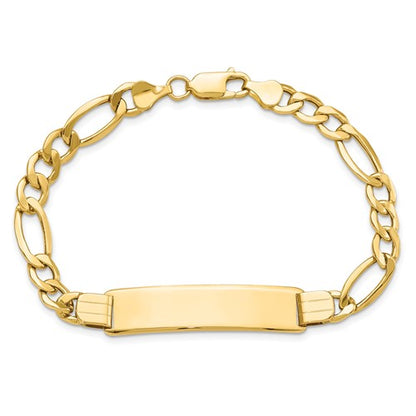14k yellow gold figaro link id nameplate bracelet personalized engraved