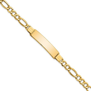 14k Yellow Gold Figaro Link ID Nameplate Bracelet Personalized Engraved