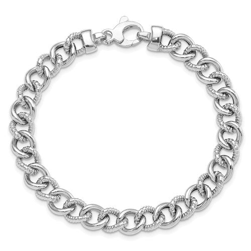 14k white gold 8mm fancy link polished textured bracelet chain