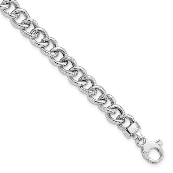 14k white gold 8mm fancy link polished textured bracelet chain