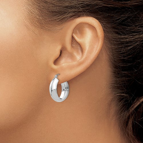 14k white gold classic round hoop earrings click top