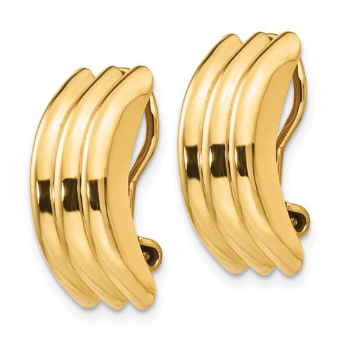14k yellow gold non pierced fancy clip on huggie j hoop earrings
