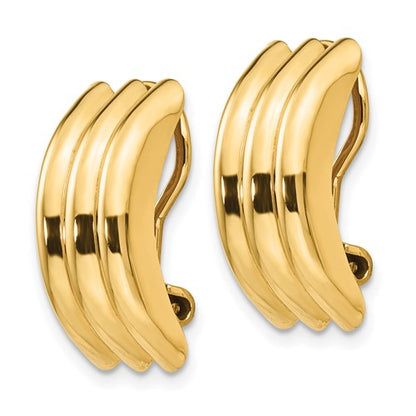 14k yellow gold non pierced fancy clip on huggie j hoop earrings