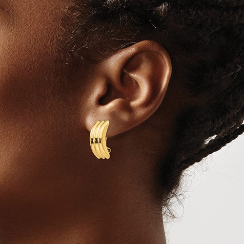 14k yellow gold non pierced fancy clip on huggie j hoop earrings