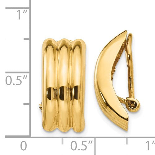 14k yellow gold non pierced fancy clip on huggie j hoop earrings