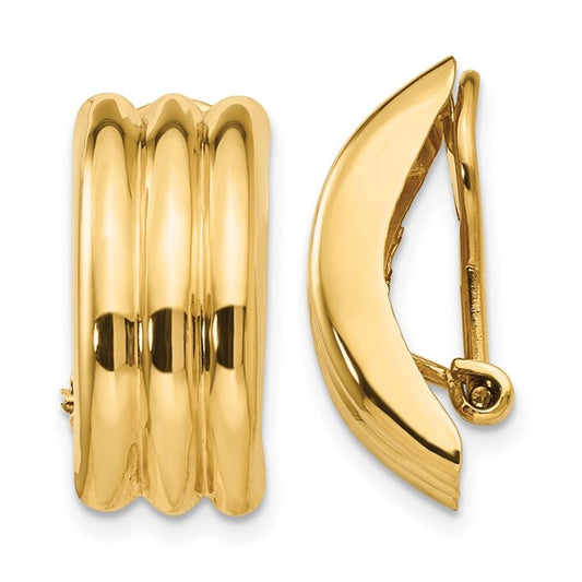 14k yellow gold non pierced fancy clip on huggie j hoop earrings