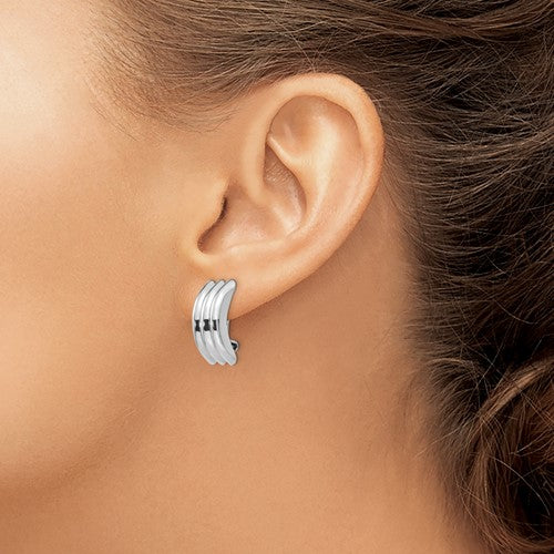 14k white gold non pierced fancy clip on huggie j hoop earrings