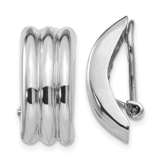 14k white gold non pierced fancy clip on huggie j hoop earrings
