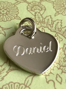 Sterling Silver Heart Charm Engraved Personalized Monogram K1087 - BringJoyCollection
