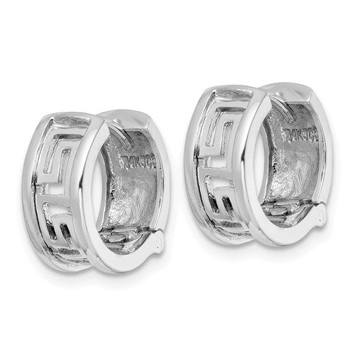 14k white gold greek key hinged hoop earrings
