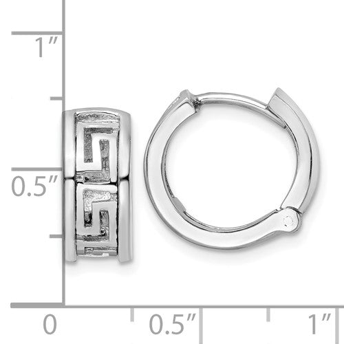 14k white gold greek key hinged hoop earrings