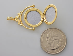 14k Yellow Gold .02CTW Diamond Round Swivel Locket Pendant Charm Engraved Personalized Monogram