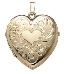 14k Yellow Gold 26mm Heart Locket Pendant Charm Engraved Personalized Monogram - BringJoyCollection