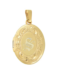 14k Yellow Gold 14mm x 17mm Floral Oval Locket Pendant Charm