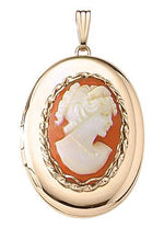 Load image into Gallery viewer, 14k Yellow Gold 23mm x 30mm Carnelian Cameo Oval Locket Pendant Charm Engraved Personalized - BringJoyCollection

