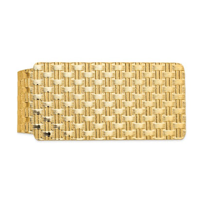 14k solid yellow gold basketweave textured money clip