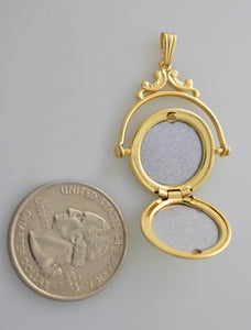 14k Yellow Gold .02CTW Diamond Round Swivel Locket Pendant Charm Engraved Personalized Monogram