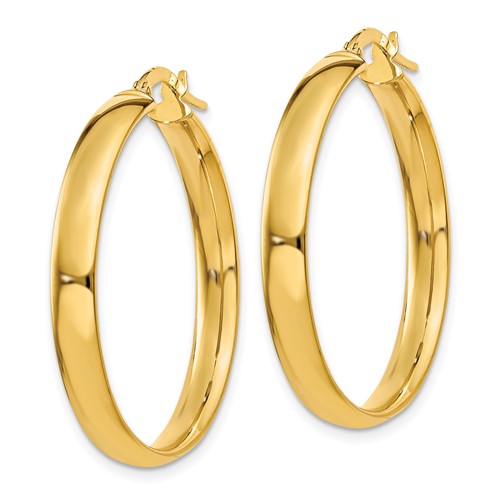 14k yellow gold round square tube hoop earrings 30mm x 4mm