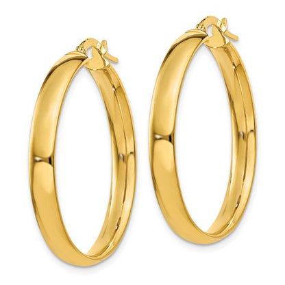 14k yellow gold round square tube hoop earrings 30mm x 4mm