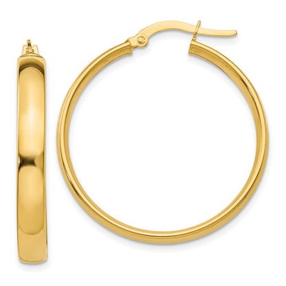 14k yellow gold round square tube hoop earrings 30mm x 4mm