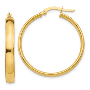 14k Yellow Gold Round Square Tube Hoop Earrings 30mm x 4mm