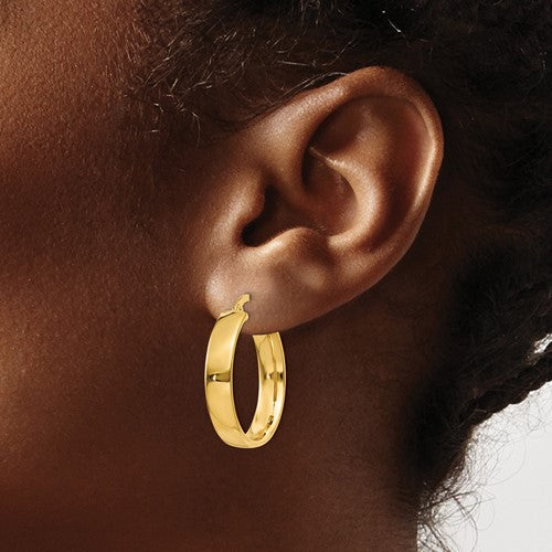 14k yellow gold round square tube hoop earrings 24mm x 4.75mm