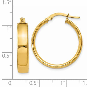 14k Yellow Gold Round Square Tube Hoop Earrings 24mm x 4.75mm
