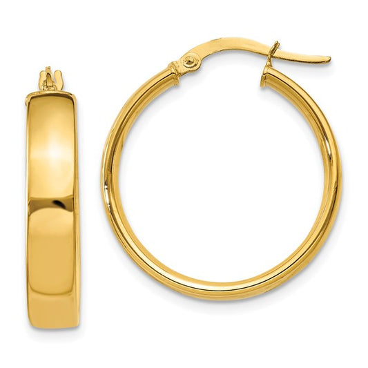 14k yellow gold round square tube hoop earrings 24mm x 4.75mm