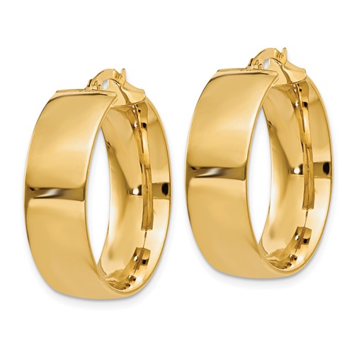 14k yellow gold round square tube hoop earrings 25mm x 7.75mm