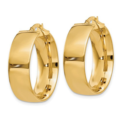 14k yellow gold round square tube hoop earrings 25mm x 7.75mm