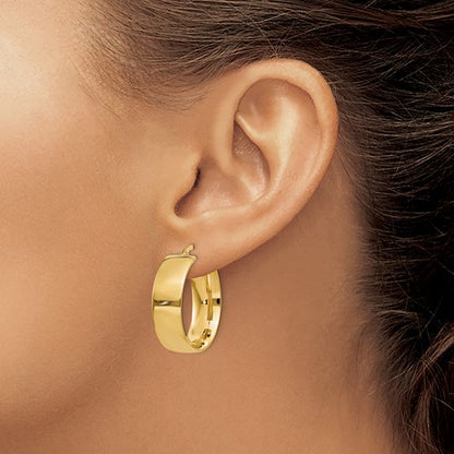 14k yellow gold round square tube hoop earrings 25mm x 7.75mm