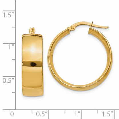 14k yellow gold round square tube hoop earrings 25mm x 7.75mm