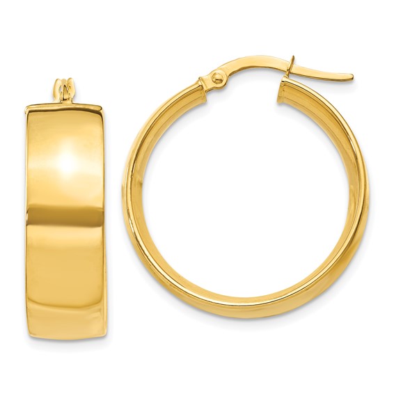 14k yellow gold round square tube hoop earrings 25mm x 7.75mm