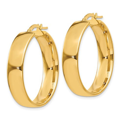 14k yellow gold round square tube hoop earrings 30mm x 6.75mm
