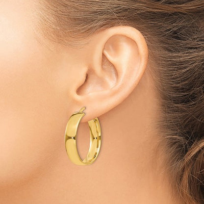 14k yellow gold round square tube hoop earrings 30mm x 6.75mm