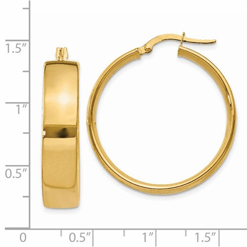 14k yellow gold round square tube hoop earrings 30mm x 6.75mm