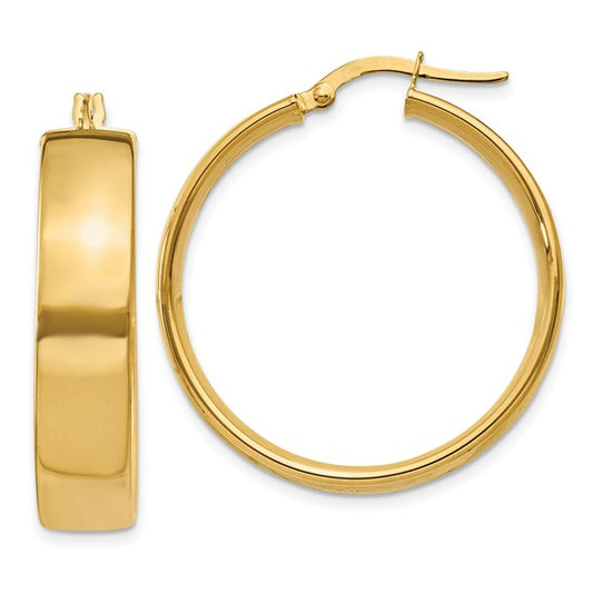 14k yellow gold round square tube hoop earrings 30mm x 6.75mm