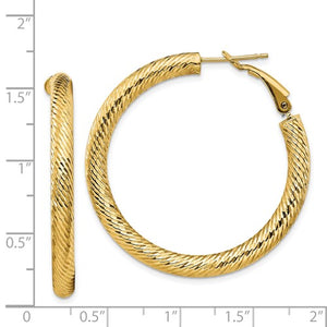 14k Yellow Gold Diamond Cut Round Omega Back Hoop Earrings 39mm x 4mm