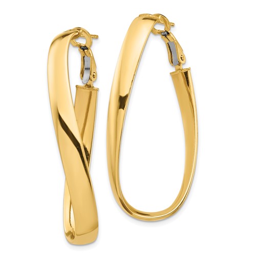 14k yellow gold twisted oval omega back hoop earrings 45mm x 19mm x 5mm