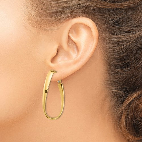14k yellow gold twisted oval omega back hoop earrings 45mm x 19mm x 5mm